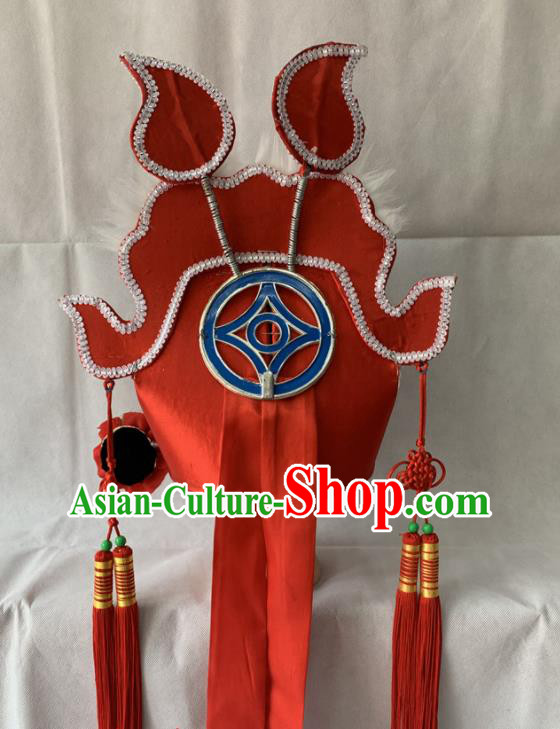 Handmade China Peking Opera Xiaosheng Hat Beijing Opera Clown Headwear Ancient Scholar Red Helmet