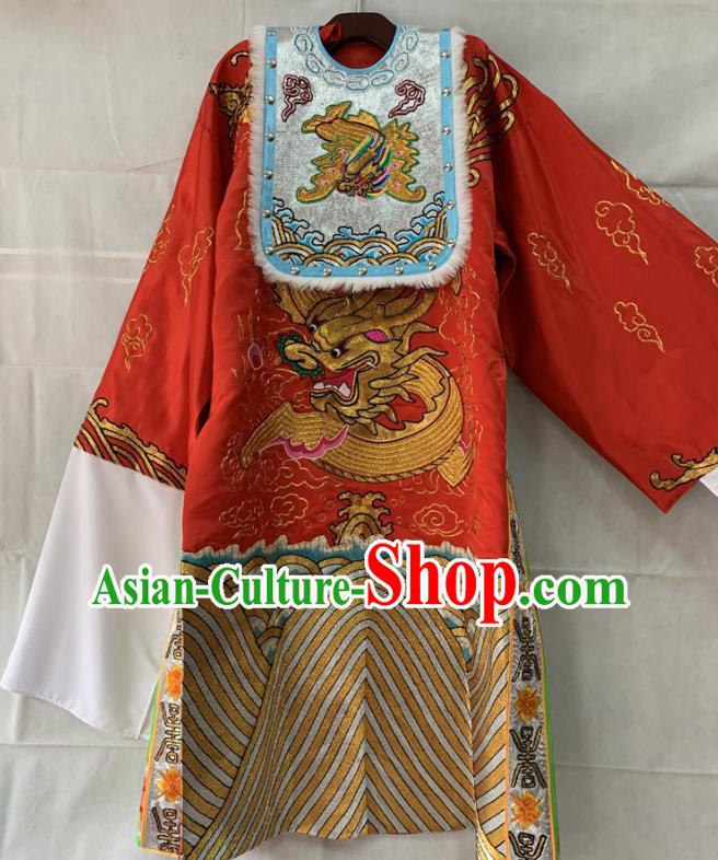 Chinese Peking Opera Xiaosheng Red Embroidered Dragon Robe Traditional Opera Number One Scholar Clothing Beijing Opera Official Garment Costumes