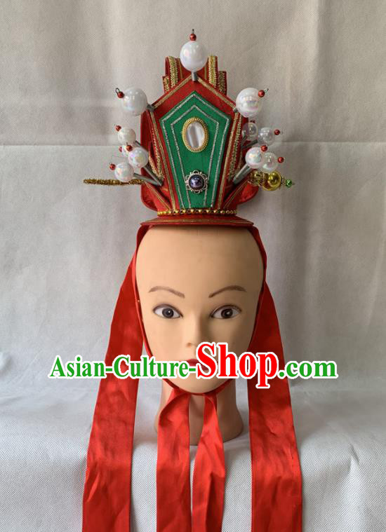 Handmade China Peking Opera Xiaosheng Red Hair Crown Beijing Opera Noble Childe Headwear Ancient Prince Hair Accessories