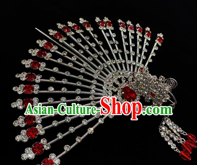 Chinese Peking Opera Empress Crystal Hair Crown Traditional Opera Diva Phoenix Hairpin Shanxi Opera Actress Hair Accessories