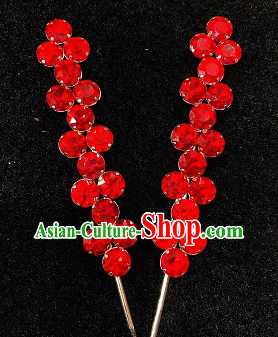Chinese Traditional Opera Actress Red Hairpin Shanxi Opera Diva Hair Accessories Peking Opera Hua Tan Crystal Hair Stick