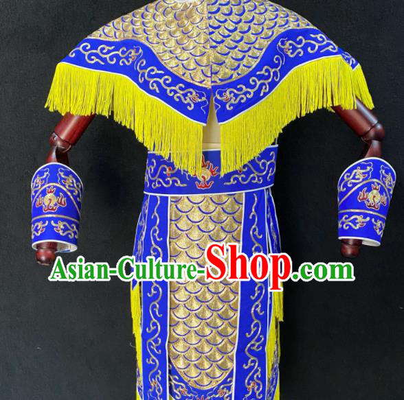 Chinese Beijing Opera Wusheng Garment Costumes Peking Opera Swordsman Royalblue Armor Uniforms Traditional Opera Soldier Clothing