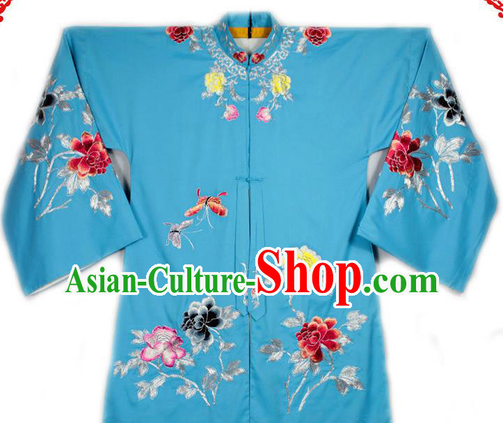 China Beijing Opera Actress Embroidered Blue Shirt Traditional Opera Young Woman Garment Costume Ancient Noble Lady Clothing