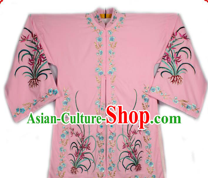 China Ancient Noble Lady Clothing Beijing Opera Actress Embroidered Orchids Pink Shirt Traditional Opera Young Woman Garment Costume