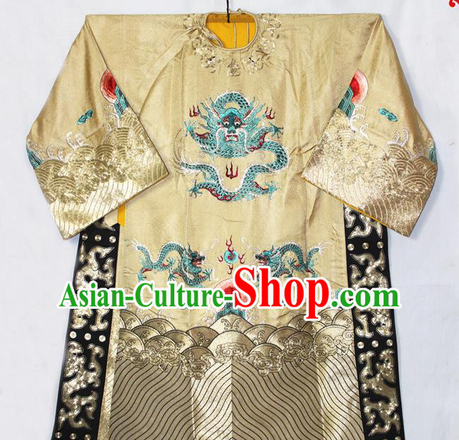 Chinese Traditional Opera Emperor Clothing Beijing Opera Laosheng Garment Costume Peking Opera Elderly Man Embroidered Dragon Robe