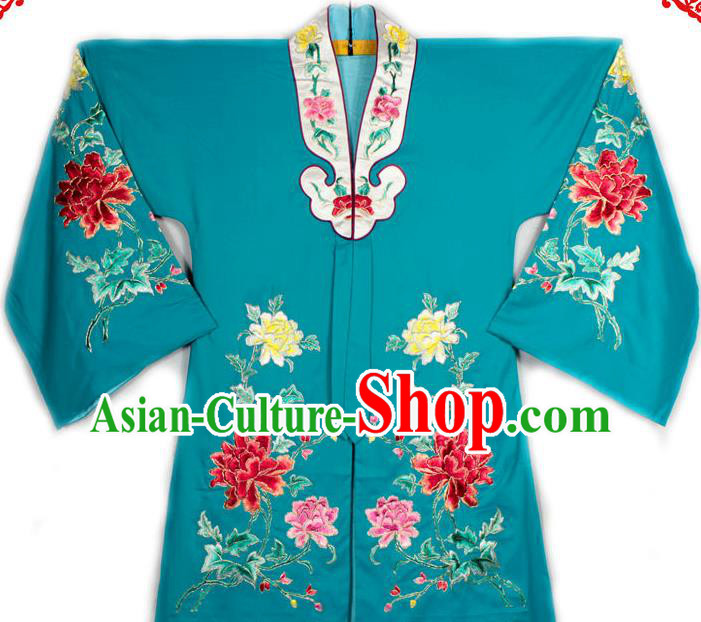 China Ancient Princess Clothing Beijing Opera Actress Embroidered Green Cape Traditional Opera Noble Lady Garment Costume