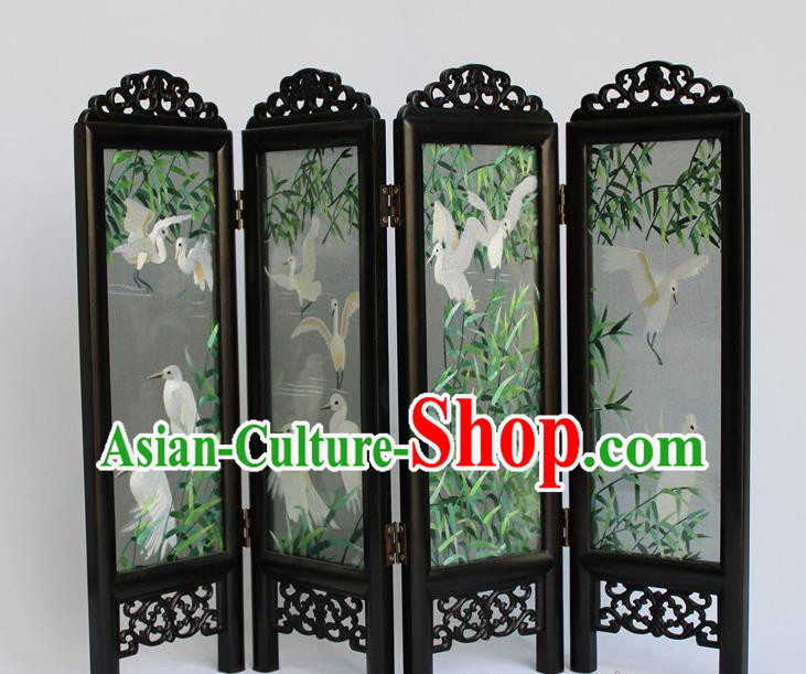 Chinese Home Ornaments Handmade Flowers Birds Folding Screen Craft Suzhou Double Sides Embroidery Screen