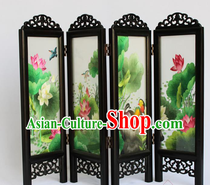 Chinese Home Ornaments Handmade Flowers Birds Folding Screen Craft Suzhou Double Sides Embroidery Screen