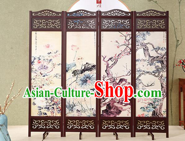 Chinese Hand Painting Screens Home Ornaments Handmade Flowers Birds Folding Screen Craft