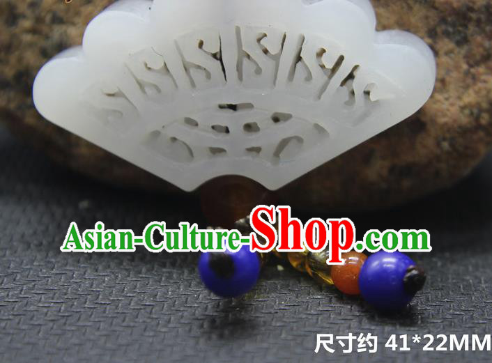 China Classical Jewelry Accessories Handmade Carving Fan Pendant National Hetian Jade Sachet