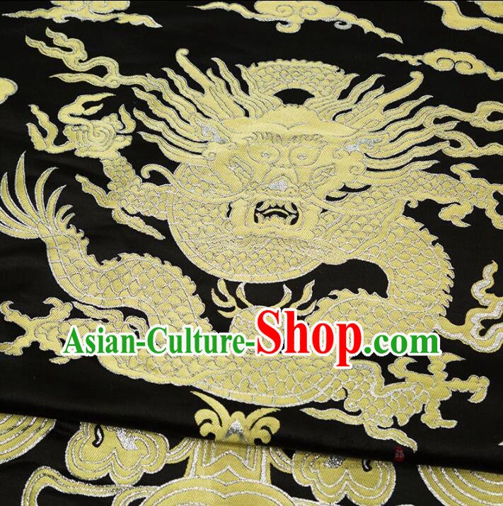 China Royal Large Dragon Pattern Design Brocade Fabric Zang Nationality Silk Fabrics Traditional Black Yunjin Drapery