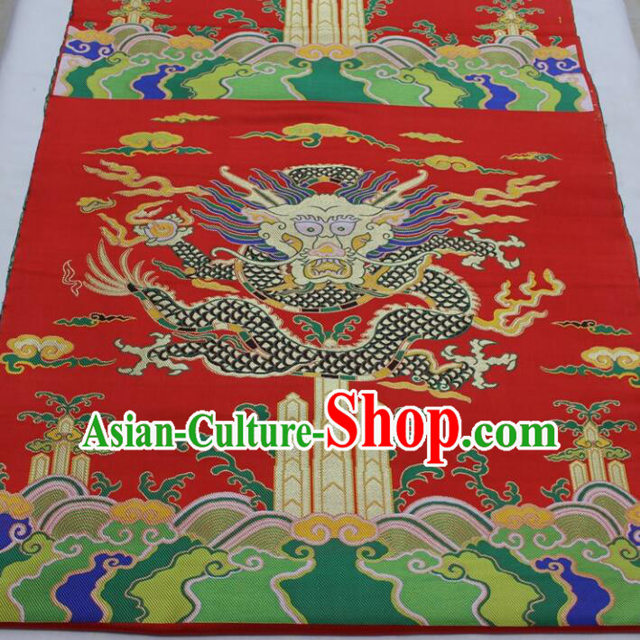 China Zang Nationality Silk Fabrics Traditional Royal Red Yunjin Drapery Classical Large Dragon Pattern Design Brocade Fabric