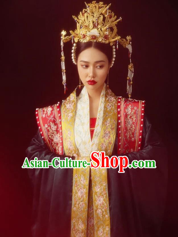 China Ancient Empress Wedding Clothing Traditional Song Dynasty Bride Garment Costumes and Headpieces