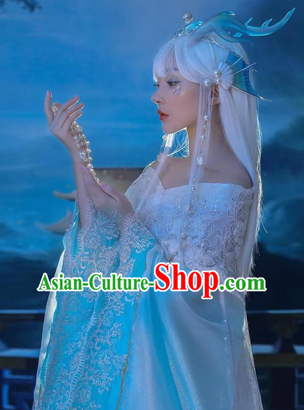 Chinese Ancient Fairy Garment Costumes Traditional Goddess Clothing Cosplay Dragon Girl Blue Dress