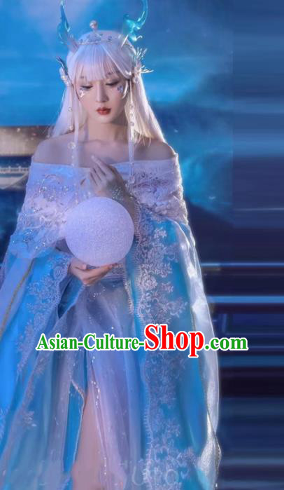 Chinese Ancient Fairy Garment Costumes Traditional Goddess Clothing Cosplay Dragon Girl Blue Dress
