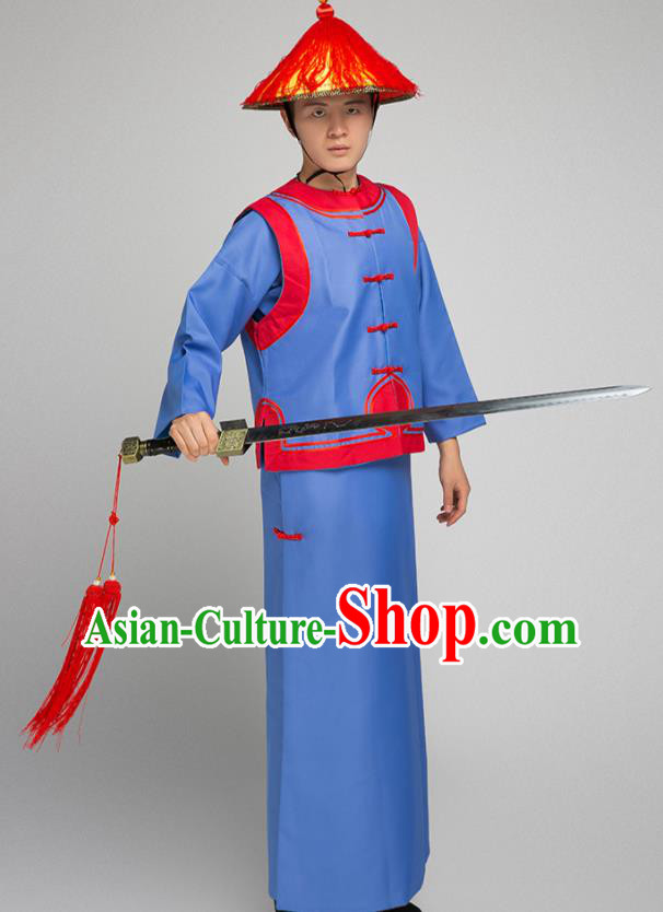 Chinese Qing Dynasty Imperial Bodyguard Costumes Ancient Soldier Yayi Clothing and Hat