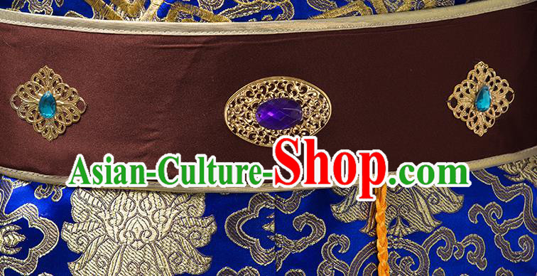 Chinese Ancient Royal Prince Clothing Qing Dynasty Royal Highness Blue Robe Costumes