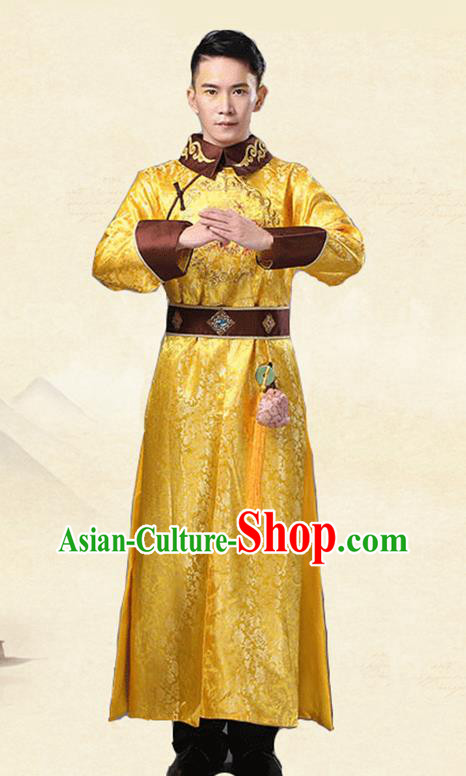 Chinese Ancient Emperor Clothing Qing Dynasty Royal Prince Golden Imperial Robe Costumes