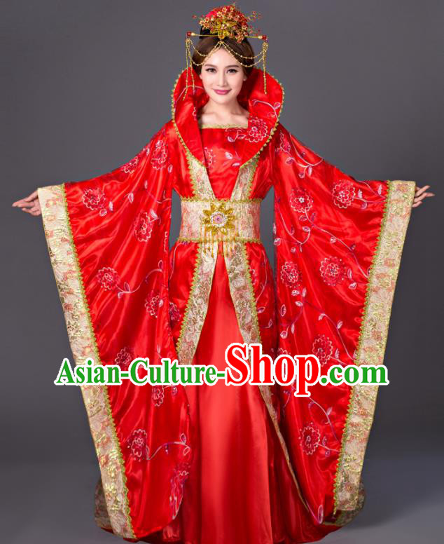 Chinese Tang Dynasty Princess Red Dress Costume Ancient Empress Hanfu Clothing