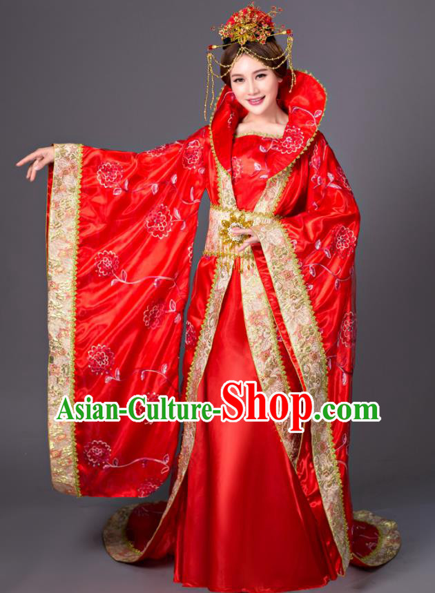 Chinese Tang Dynasty Princess Red Dress Costume Ancient Empress Hanfu Clothing