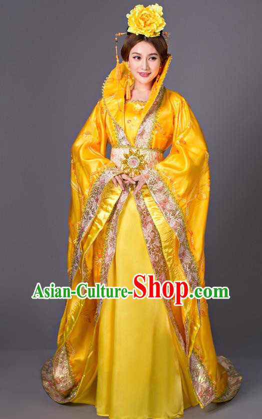 Chinese Tang Dynasty Empress Yellow Dress Costume Ancient Imperial Queen Hanfu Clothing