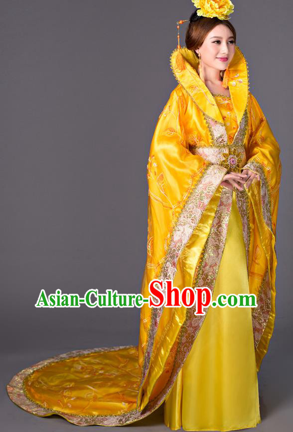 Chinese Tang Dynasty Empress Yellow Dress Costume Ancient Imperial Queen Hanfu Clothing