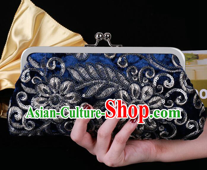 China Navy Blue Clutch Bag Handmade Embroidery Handbag National Cheongsam Evening Bag