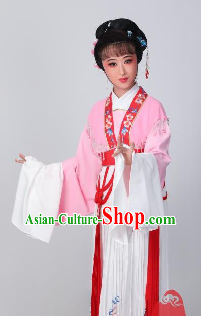 Chinese Traditional Huangmei Opera He Wenxiu Pink Dress Garments Ancient Young Woman Clothing Peking Opera Actress Costumes
