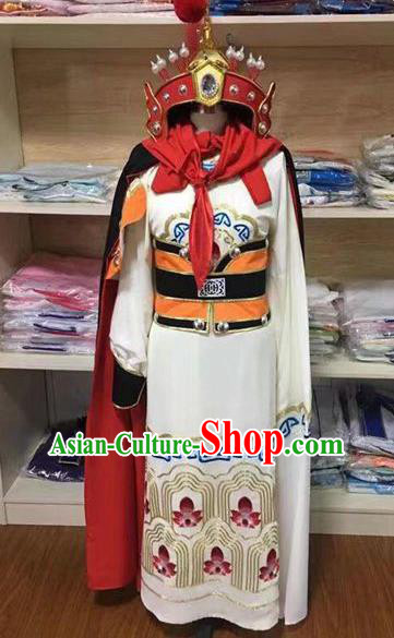 Chinese Peking Opera Wusheng Garment Costumes Shaoxing Opera General Clothing Traditional Beijing Opera Swordsman Apparel and Hat