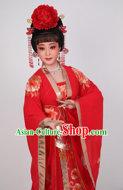 China Peking Opera Empress Garment Costume Ancient Queen Clothing Shaoxing Opera Diva Red Dress
