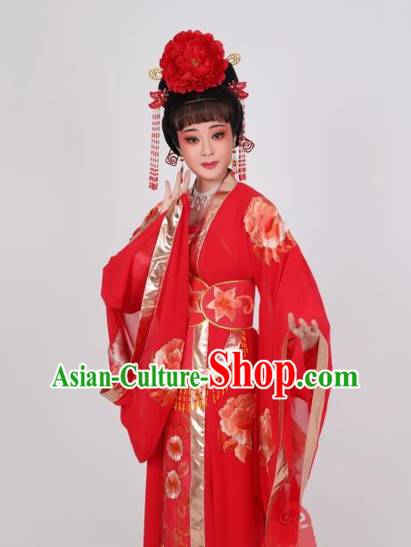 China Peking Opera Empress Garment Costume Ancient Queen Clothing Shaoxing Opera Diva Red Dress