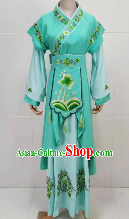 China Ancient Palace Maid Clothing Shaoxing Opera Young Lady Green Dress Peking Opera Actress Costume