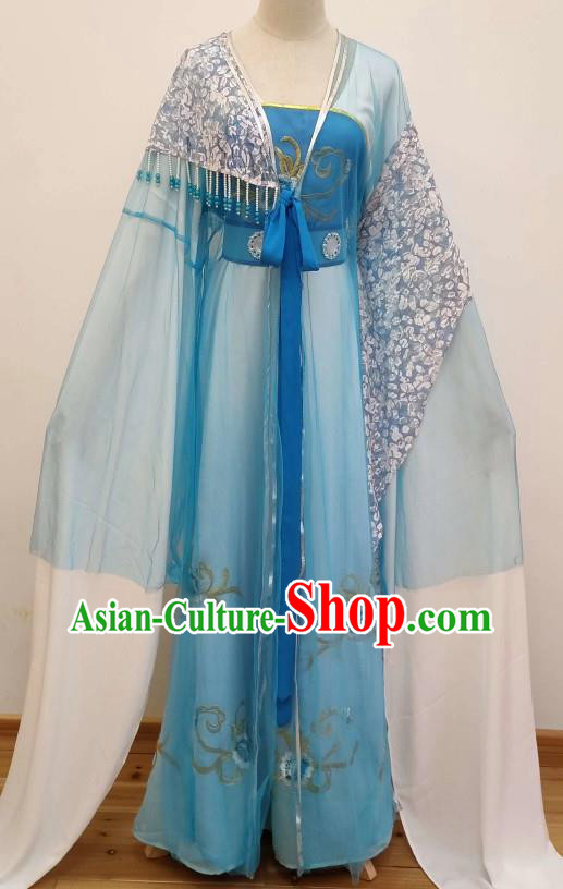 China Ancient Fairy Clothing Shaoxing Opera Actress Blue Dress Peking Opera Hua Tan Costume
