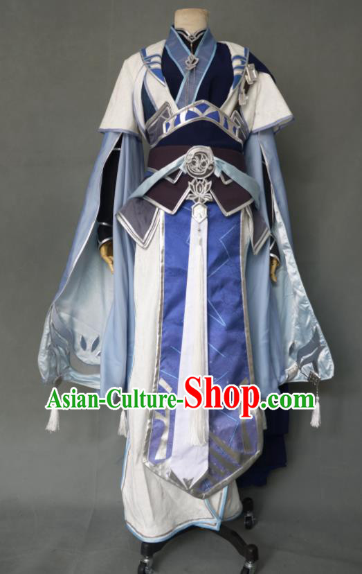 Chinese The Legend of Chusen Zhang Xiaofan Apparel Ancient Taoist Priest Garment Costumes Cosplay Swordsman Blue Clothing