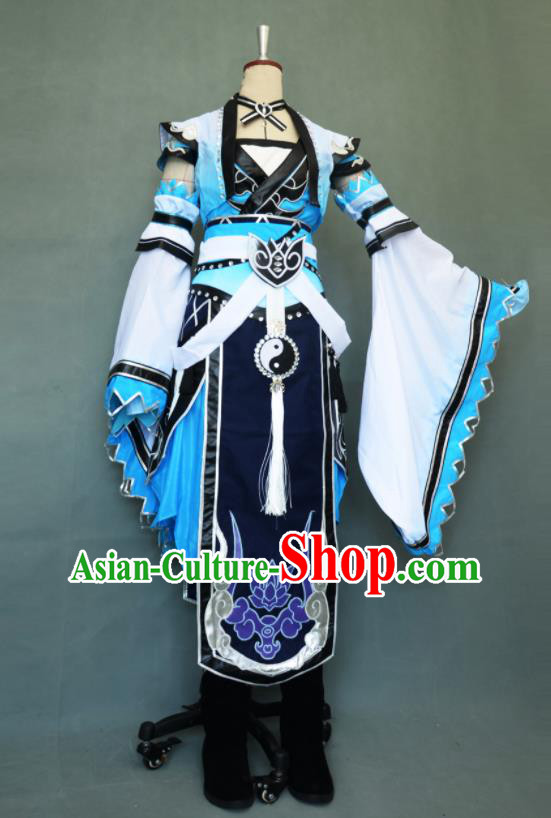 Chinese Game Jian Xia Qing Yuan Jin Xu Blue Dress Cosplay Swordswoman Garment Costumes Ancient Taoist Nun Clothing