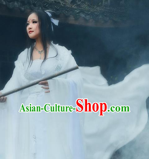 Chinese Ancient Goddess Clothing Traditional White Hanfu Dress Cosplay Princess Garment Costumes