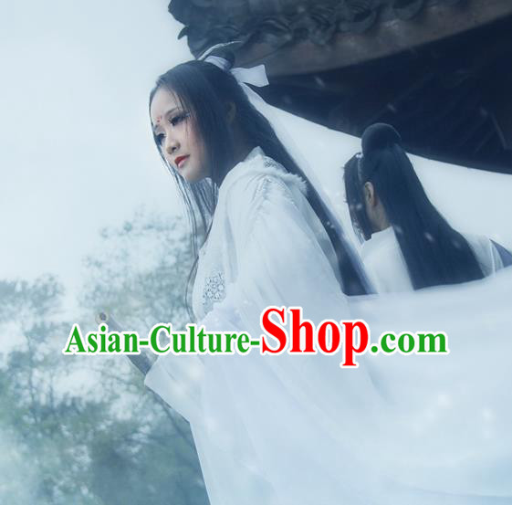 Chinese Ancient Goddess Clothing Traditional White Hanfu Dress Cosplay Princess Garment Costumes