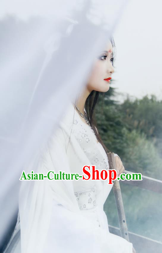 Chinese Ancient Goddess Clothing Traditional White Hanfu Dress Cosplay Princess Garment Costumes