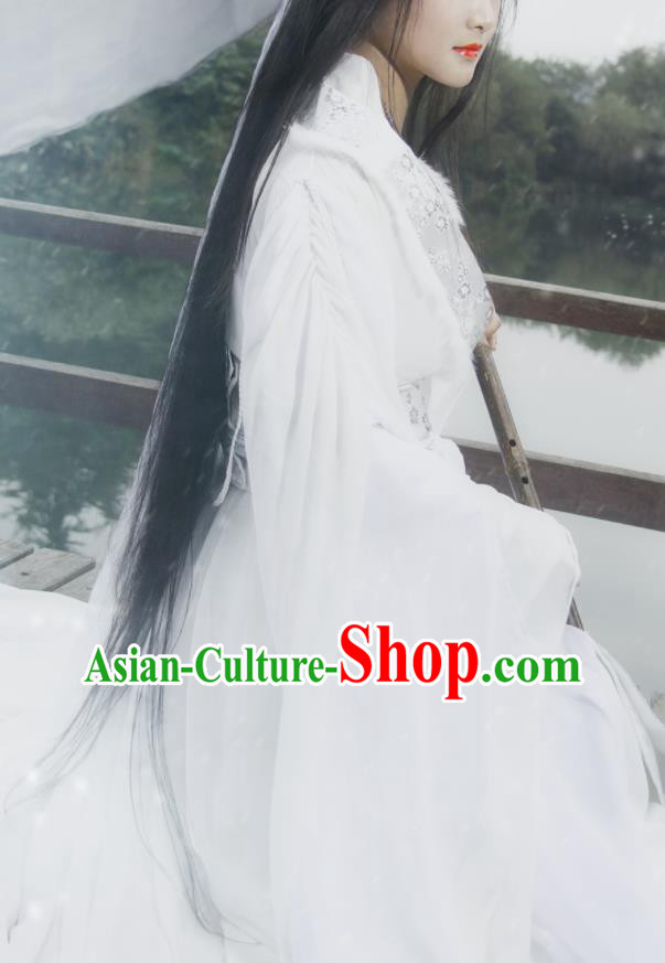 Chinese Ancient Goddess Clothing Traditional White Hanfu Dress Cosplay Princess Garment Costumes