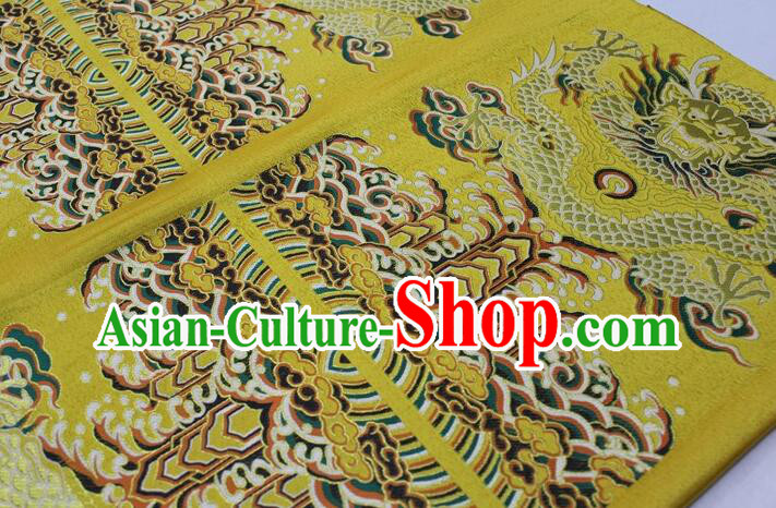 China Ancient Costume Silk Fabrics Traditional Drapery Classical Large Dragon Pattern Yellow Brocade Fabric