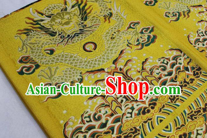 China Ancient Costume Silk Fabrics Traditional Drapery Classical Large Dragon Pattern Yellow Brocade Fabric