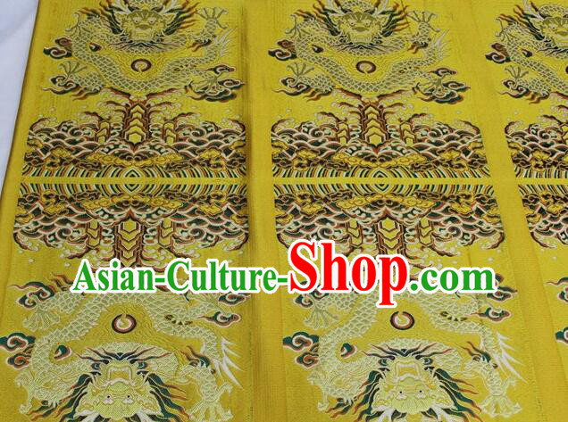 China Ancient Costume Silk Fabrics Traditional Drapery Classical Large Dragon Pattern Yellow Brocade Fabric
