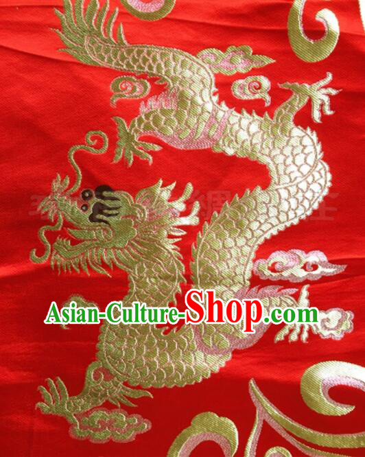 China Classical Large Dragon Pattern Red Brocade Fabric Ancient Costume Silk Fabrics Traditional Drapery