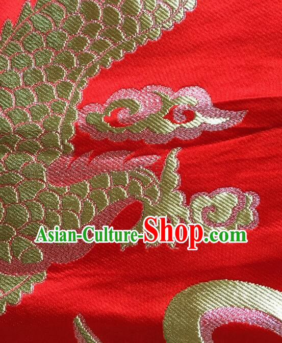 China Classical Large Dragon Pattern Red Brocade Fabric Ancient Costume Silk Fabrics Traditional Drapery