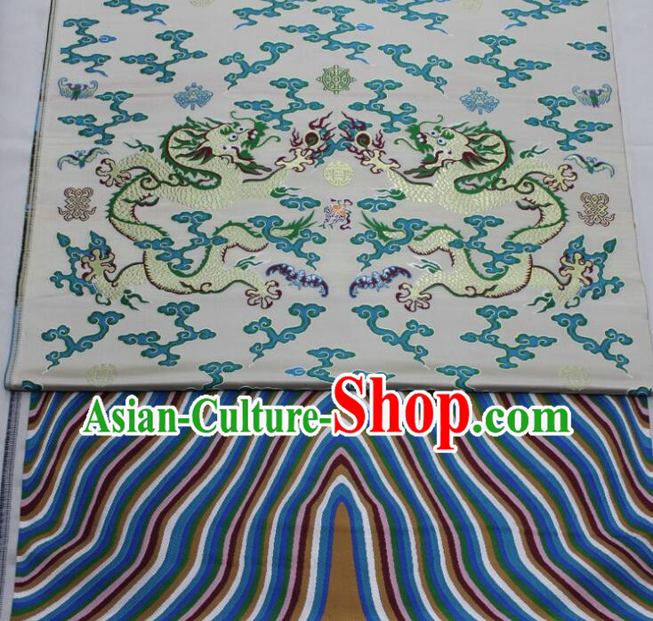 China Ancient Imperial Robe Silk Fabrics Traditional Court Drapery Classical Dragons Pattern White Brocade Fabric
