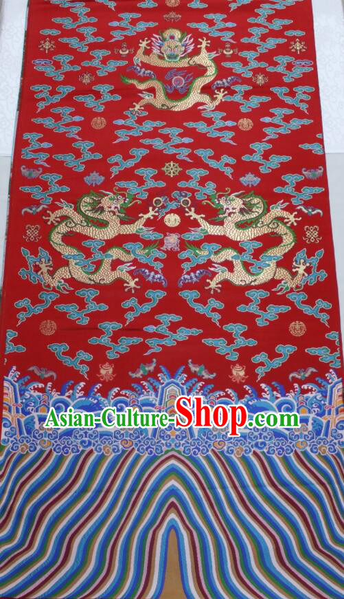 China Traditional Wedding Robe Drapery Classical Dragons Pattern Red Brocade Fabric Ancient Imperial Silk Fabrics