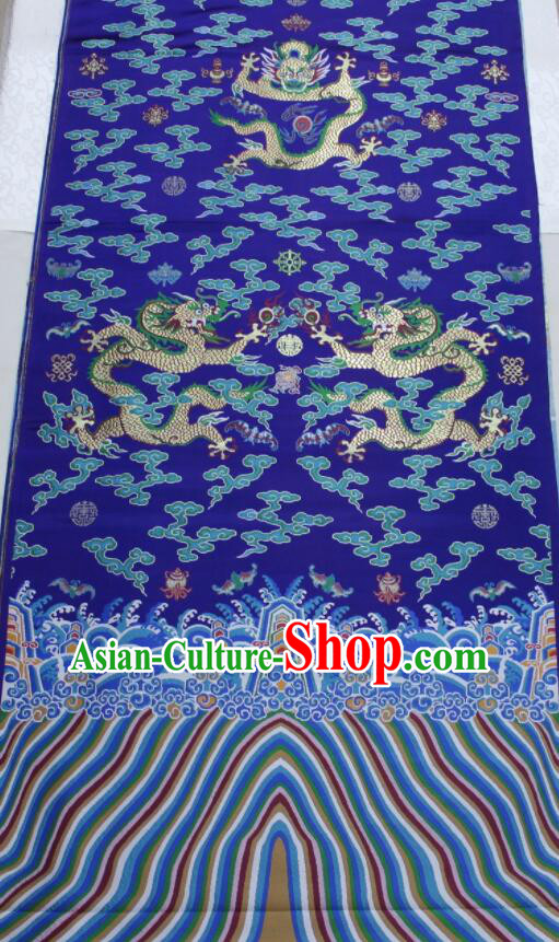 China Ancient Costumes Silk Fabrics Traditional Imperial Robe Drapery Classical Dragons Pattern Royal Blue Brocade Fabric