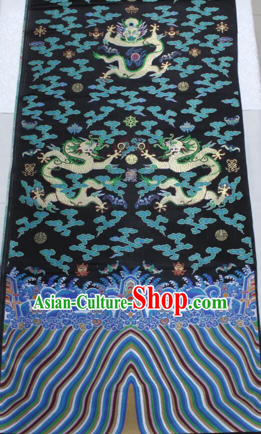 China Royal Dragons Pattern Black Brocade Fabric Ancient Costumes Silk Fabrics Traditional Imperial Robe Drapery