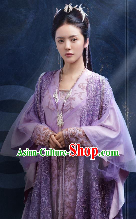 China Romance Drama The Blessed Girl Yin Zhuang Clothing Traditional Noble Lady Purple Dress Ancient Swordswoman Garment Costumes and Headpieces