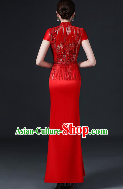 Chinese Traditional Wedding Qipao Bride Red Cheongsam Modern Qipao Dress New Year Mermaid Full Dress